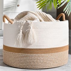 PRICES MAY VARY. 100%Cotton 【100% NATURAL HANDMADE】:100% cotton rope,soft material without any chemicals woven basket. There are No plastics. No harsh chemicals. Our basket is soft and safe for kids and pets.our rope baskets are super durable and hold their shape well. they can be hand washed / air dried or put in your washer / dryer on delicate. 【LARGE SIZE】: 20"x20"x13",which is a perfect storage basket in living room for blankets, throw pillows, comforter or cushions,blankets, baby diapers or Baby Toy Chest, Rope Blanket, Large Blanket Basket, Blanket Basket For Living Room, Basket For Living Room, Baskets For Storage, Laundry Basket Organization, Baby Laundry, Large Blanket