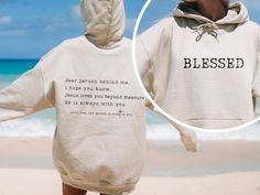 Dear Person Behind Me Christian Sweatshirts, Blessed Sweatshirt, Christian Gifts for Her, Religious Apparel, God is Good Sweatshirt This unisex super soft plush HOODIE is pure comfort! These garments are made from polyester and cotton. This combination helps designs come out looking fresh and beautiful. There are no side seams and spacious kangaroo pocket hangs in front. * 50% cotton, 50% polyester * Classic fit * Air-jet spun yarn with a soft feel and reduced pilling The sizing chart is picture Plush Hoodie, Christian Sweatshirts, Christian Clothes, Dear Person Behind Me, Bible Verses About Love, Hoodie Allen, Shirt Art, Christian Sweatshirt, Screen Printing Shirts