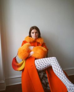 Colorful Tights, Colored Tights Outfit, Coloured Tights, Polka Dot Tights, Editorial Fashion Photography, Classic Black Dress, White Tights, Colorful Outfits, Orange Outfit