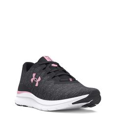 Charge ahead confidently in these women's UNDER ARMOUR Charged Impulse 3 anthracite/pink running shoes. Boasting of fully knit upper, these athletic sneakers have a round toe and a secure lace-up closure. An embedded sockliner provides daylong comfort while the length bootie design hugs the midfoot and forefoot. The Charged Cushioning midsole has a firmer fit at heel and softer forefoot for support and comfort. The rubber outsole ensures reliable traction. | Under Armour Women's Charged Impulse 3 Running Shoe in Anthracite/Pink Size 7. 5 Medium Nike Original, Pink Running Shoes, Under Armour Shoes, Retro Sneakers, Trail Shoes, Shoes Heels Pumps, Under Armour Women, Athletic Sneakers, Kids Sneakers