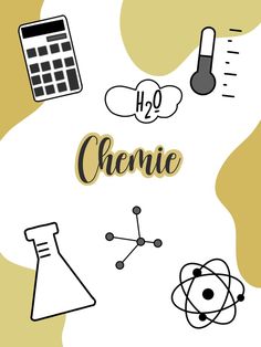 the word chemie surrounded by science related items