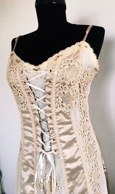 Beige Fitted Bodice Corset For Wedding, Fitted Beige Corset Dress For Wedding, Lace Corset Dress For Wedding, Beige Corset Back Dress For Wedding, Fitted Beige Corset For Wedding, Beige Fitted Corset For Wedding, Beige Corset Dress With Fitted Bodice For Wedding, Fitted Beige Wedding Corset, Fitted Lace Patchwork Festival Dresses