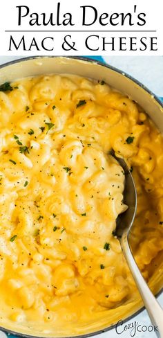 macaroni and cheese in a pot with a spoon