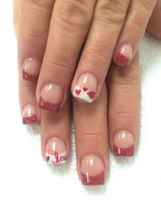 Valentines Day Nails Acrylic French Tips, Valentine's French Tip Nail Designs, French Tip Valentines Day Nails Square, Valentine Nails French Tip, French Tip Valentine Nails, Valentine French Tip Nails