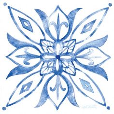 a blue and white drawing of a flower