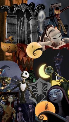 a collage of halloween images including jack skellingy