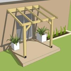 a small wooden structure with potted plants in it