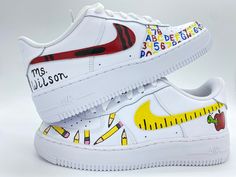 Abc Party, Teacher Shoes, Sneaker Ball, Painting Teacher, Apple Painting, Nike Air Force 1s, Air Force 1s, Air Force 1 Custom, Shoes Ideas