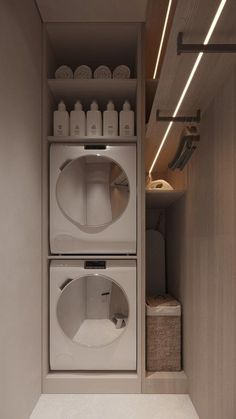 a washer and dryer in a small room