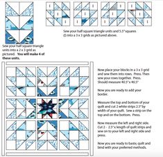 the instructions for how to make an origami quilt with pictures and text on it