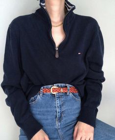 Chicago Outfit, Classic Corvette, Thrifted Outfits, Chill Outfits, Quarter Zip Pullover, Metal Zipper, Goth Fashion, Pure Color