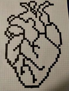 an image of a cross stitched heart on a piece of paper that is drawn in black and white