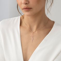 --LosAngelesMinimalist-- Faith Cross Necklace, Dainty Religion Necklace, Religious Necklaces, Holy Necklaces, Baptism Gifts, Christian Jewelry, Mothers Day Gift Material: High-Quality Solid 925 Sterling Silver Dimensions: 1.791 inches Height X 0.866 inches Width Finish: Gold, Silver, Rose Gold Chain Size On Model: 16 Inches Cross finished with either 14K gold fill, rose gold fill, or 925. sterling silver. The Chain comes with the same finish. On every chain, there is a 2-inch adjustable length a Cross Necklace For Mother's Day, Cross Necklaces For Birthday And Mother's Day, Cross Necklace For Birthday And Mother's Day, Religious Necklaces, Flower Girl Necklace, Gifts Christian, Faith Necklace, Mom Ring, Christian Necklace