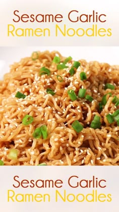 sesame garlic ramen noodles on a white plate