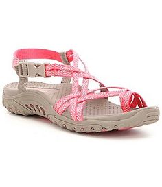 Skechers Reggae Happy Rainbow Sandals Pink Strappy Slingback Sandals For Spring, Pink Sandals With Adjustable Straps For Spring, Spring Pink Sandals With Adjustable Straps, Pink Beach Slingback Sandals, Pink Slingback Sandals For Beach, Pink Sandals With Adjustable Straps For Summer, Happy Rainbow, Rainbow Sandals, Dillard's