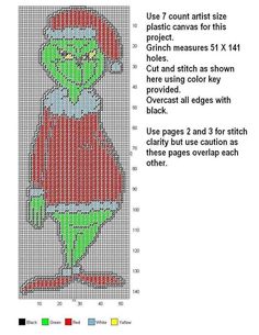 a cross stitch pattern with an image of a cartoon character in red and green clothes