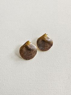 Beautifully detailed, gold plated cockle shell studs. Pairs perfectly with our tiny gold plated studs. DETAILS: 1” Gold Plated Shells Gold Brass Shell-shaped Earrings, Gold Shell-shaped Brass Earrings, Gold-plated Shell-shaped Earrings, Gold Shell With Matching Earrings, Gold Shell-shaped Jewelry With Matching Earrings, Gold Plated Shell-shaped Earrings, Gold Brass Shell Earrings, Gold Shell With Matching Earrings Gift, Gold Shell-shaped Clip-on Earrings