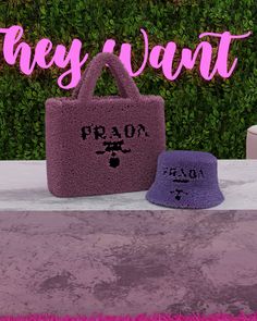 two purses sitting next to each other with the words they want written on them