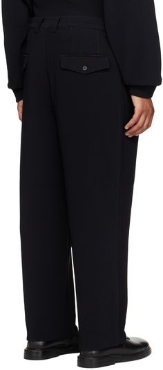 Wide-leg tapered polyester ottoman trousers. · Belt loops · Concealed drawstring at waistband · Four-pocket styling · Zip-fly · Pleats at front · Darts at back Supplier color: Black Luxury Tailored Men's Bottoms, Luxury Streetwear, Designer Fashion, Ottoman, How To Find Out, Wide Leg, Trousers, For Men, Outfit Accessories