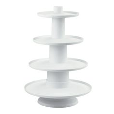 three tiered cake stand in white plastic on a white background with clippings