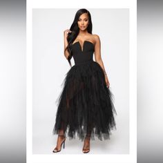 Never Worn, Still Has Tags On. Black Bodysuit With Tulle Skirt Attached. Tube Maxi Dress, Tube Maxi Dresses, Black Ball Gown, Tulle Maxi Dress, Black Tulle, Big Clothes, Curve Dresses, Garters, Sleeveless Maxi Dress