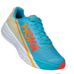 Absolutely Gorgeous Hoka One One Rocket X All Gender Shoes Mens 13,Womens 14.Brand New Multicolor Sneakers For Marathon, Yellow Low-top Running Shoes For Marathon, Multicolor Cushioned Sneakers For Marathon, Dynamic Multicolor Marathon Sneakers, Yellow Running Shoes With Abzorb Midsole, Yellow Running Shoes With Abzorb Midsole For Jogging, Yellow Running Shoes With Rubber Sole For Light Sports, Yellow Running Shoes For Jogging With Abzorb Midsole, Multicolor Cushioned Running Shoes For Marathon