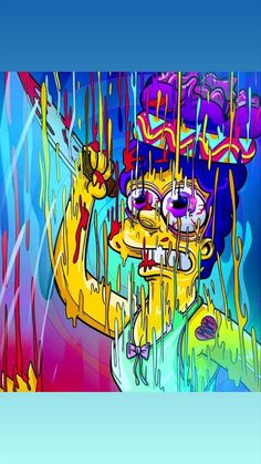 an abstract painting with yellow and purple colors