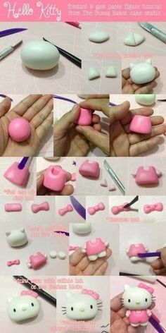 the instructions for making hello kitty soaps with pink and white icing on them