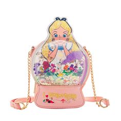 Danielle Nicole Disney I Wonderland Crossbody Alice Bag Still In Plastic Enter Wonderland With This Enchanting Snow Globe Crossbody. Our Signature Diecut Is Reimagined To Bring To Life The World Of Alice And Her Friends With This Piece. A Shakeable Design With Gold Glitter, The Crossbody Is Full Of Color And Confetti, Featuring The Cast Of Alice In Wonderland. A Gold Chain And Pink Strap Make This Bag The Perfect Statement Piece With Glitter Accents And Embroidery. Polyurethane Danielle Nicole S Alice Bag, Danielle Nicole Disney, Cute Crossbody Bags, Disney Alice In Wonderland, Mini Mochila, Danielle Nicole, Loungefly Bag, Disney Bag, Mad Hatter Tea