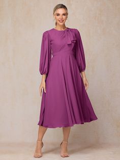 Orchid Detachable Dress, Wedding Guest Dresses Long, Wedding Guest Dresses, Sleeves Dress, Mother Of The Bride Dress, Dress Purchase, Groom Style, Tea Length, Guest Outfit