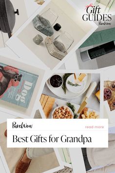 the words best gifts for grandpa are displayed above pictures of shoes, food and other items