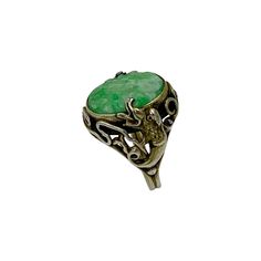 Antique Chinese Jade Dragon Ring Carved Flower Silver For Sale at 1stDibs | antique chinese jade ring, dragon jade ring, ancient chinese jade ring Luxury Green Intaglio Rings, Formal Carved Green Ring, Green Carved Rings For Formal Occasions, Green Intaglio Ring Jewelry, Formal Green Carved Ring, Carved Jade Ring Jewelry, Carved Green Jade Rings, Green Carved Jade Rings, Vintage Oval Engraved Emerald Ring