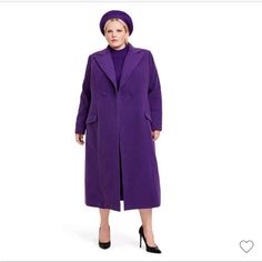 Nwt Sergio Hudson X Target Purple Tailored Long Overcoat Size: 2x Target Purple Coat, Winter Purple Single Breasted Outerwear, Sergio Hudson, Wide Legged Jeans, Purple Coat, Long Overcoat, Strong Shoulders, Long Sleeve Flannel, Sweater Dress Midi