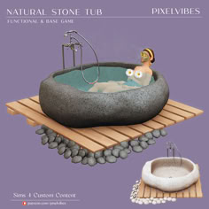 an image of a woman in a hot tub with pebbles on the floor and rocks around it