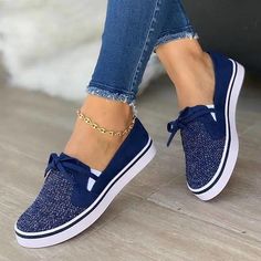 Cool Womens Sneakers, Cute Casual Shoes, Shoes 2023, Canvas Flats, Orthopedic Shoes, Lace Up Flats, Bow Flats, Comfortable Flats, Sneakers Blue