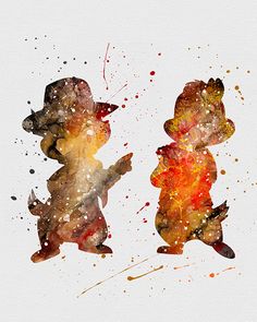 two bears are standing next to each other in watercolor on white paper with wood planks