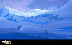 an animated image of snow covered mountains and people on skis in the foreground