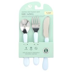 three forks and two spoons in a package