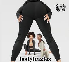 an ad for body basics showing two women in black outfits, one with her hands on her hips