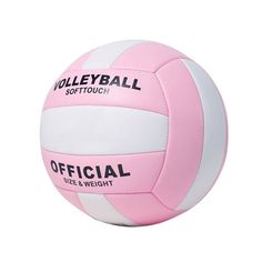 a pink and white volleyball ball on a white background