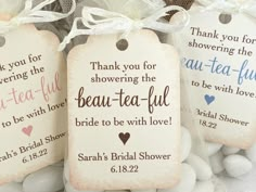 three tags with wedding messages on them