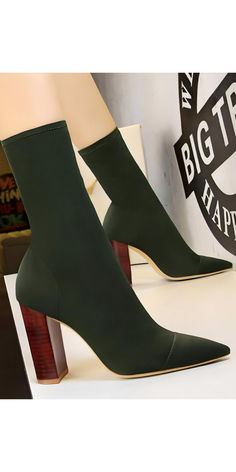 Explore our elegant olive green heeled ankle boots, designed for a narrow fit with a sleek and sophisticated look. Perfect for dinner parties, business meetings, and casual outings. These stylish boots feature a 3.7-inch heel and durable construction. Add a unique touch to your wardrobe with these fashionable and versatile ankle boots. Keywords: outfit, idea, outfits, ideas, style, fashion, heeled boots, ankle boots, olive green boots, stylish footwear. Heels And Socks, Kitten Heel Ankle Boots, Green Ankle Boots, Socks Boots, Sock Ankle Boots, Pointed Boots, Burgundy Boots, Basic Boots, Ankle Boots For Women