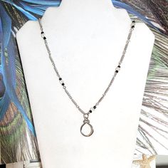 Long Silver Beaded O Detailed Black & Clear Crystal Long Id Holder Necklace This Necklace Is Adjustable Up To 16" In Length . Level Your Style Up To Supernova With This Stunning Beaded Necklace. Y2k Vibes. Fall Spring Winter Or Summer- Great For Work. Id Badges, Or Just As A Stylish Necklace And Nobody Would Know The Difference. Chunky Necklace, Silver With Black And Clear Beads. #Wirenecklace #Beadednecklace #Y2k #Layered #Idbadge Work Career Holder Idnecklace Stones Earthy Bohemian Casual Prep Sterling Silver Necklace With Black Beads, Sterling Silver Beaded Necklaces With Black Beads, Silver Beaded Necklace With Black Beads In Sterling Silver, Sterling Silver Beaded Necklace With Black Beads, Silver Teardrop Necklaces With Polished Beads, Silver Teardrop Beaded Chain Necklace, Silver Teardrop Necklace With Beaded Chain, Silver Teardrop Beaded Necklace, Silver Teardrop Beaded Chain Jewelry