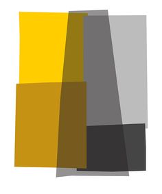 an abstract painting with yellow, grey and black squares on white background by corbi