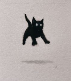 a drawing of a black cat jumping up into the air with its paws in the air