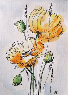 watercolor painting of orange flowers on white paper