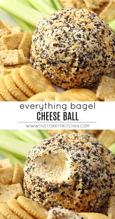 everything bagel cheese ball with black sesame sprinkles