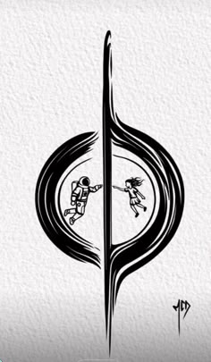 an artistic logo with the letter s and two people holding swords in each other's hands