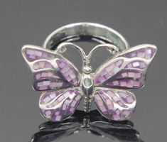 Pink Abalone .925 Sterling Butterfly approx. 1" X 1" Shell is composed of nacre(mother-of-pearl), which... Silver Shell Rings For Gift, Mother Of Pearl Inlay Jewelry For Gifts, Silver Opal Ring With Inlay For Gift, Butterfly Ring, Funky Jewelry, Gift Boutique, Silver Stars, Ring Sterling Silver, Resin Jewelry