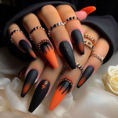 When you love my designs, please don't forget to follow my profile :) Summer Nails Extra, Short Fall Nail Designs, Short Fall Nail, Cute Funky Nails, Baddie Nails Short Coffin, Baddie Nails Short, Pumpkin Nail Designs, Turkey Nails, Nails Short Coffin